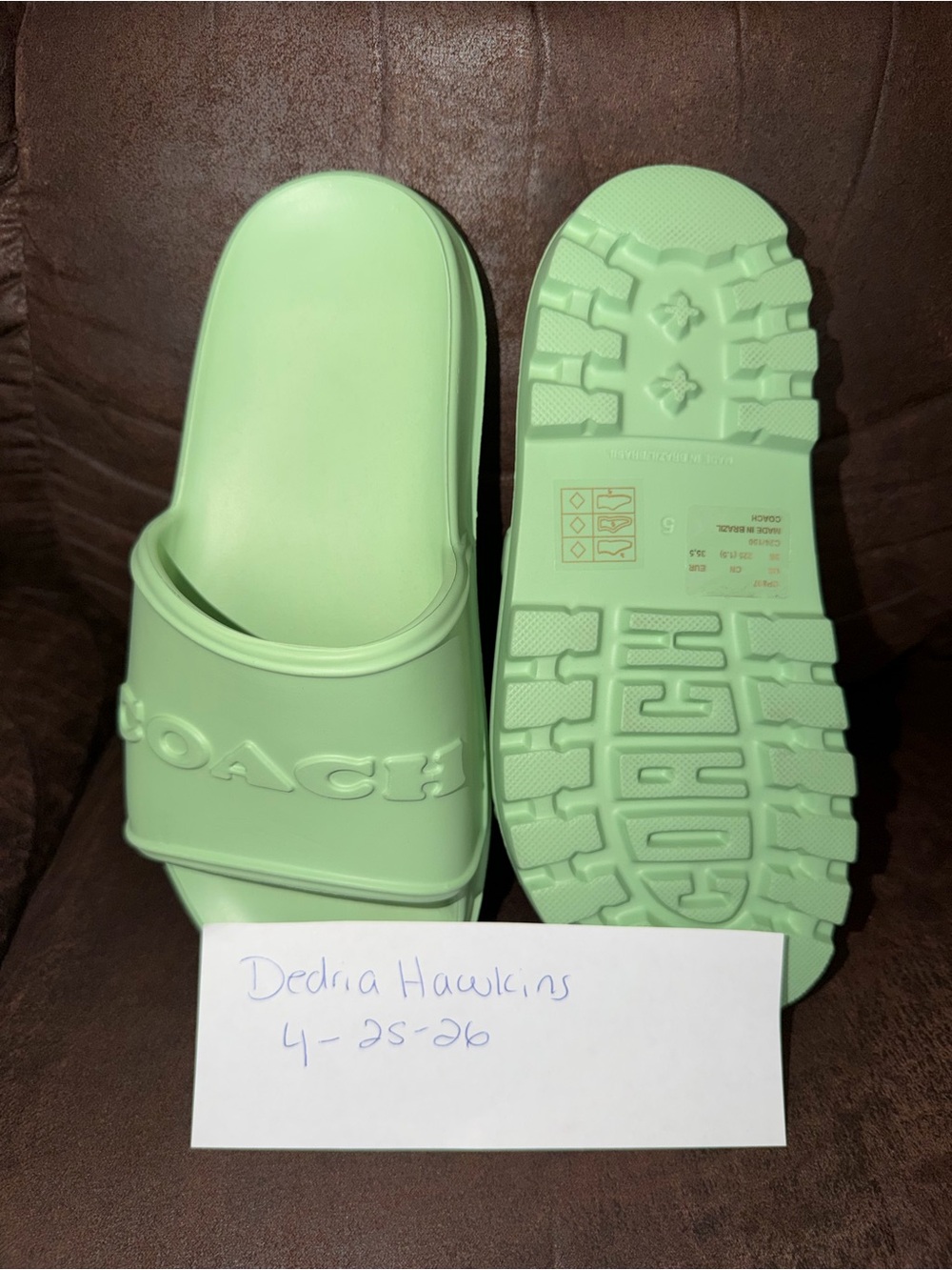Coach Mint Green Slide Sandals with Logo Strap